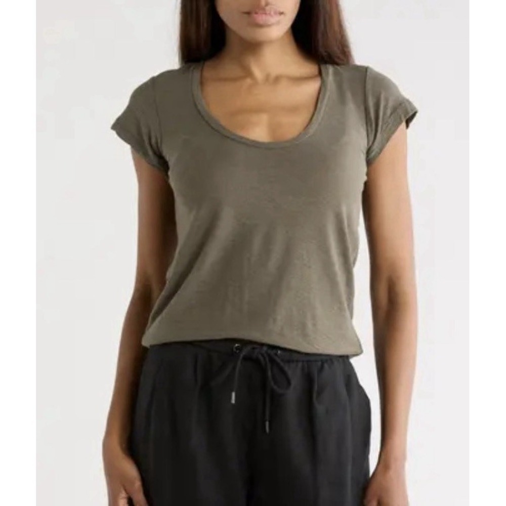 James Perse Standard Tee Women's 1 Olive Scoop Neck Short Sleeve Cotton T Shirt